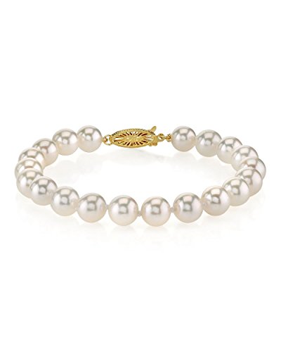 18 K oro 7, 0-7 5 millimeter. Akoya japonés cultivadas blancas - pulsera de perlas de calidad AA+