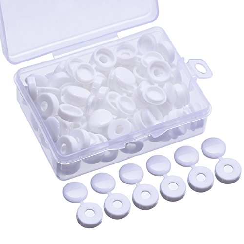 60 Piezas Tapa de Tornillo Cubierta de Tornillo de Plástico para Tornillos de Número 6 y 8 con Caja de Almacenaje, Blanco