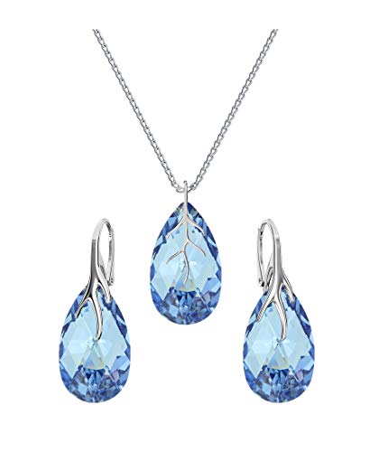 Beforya Paris Mandel - Juego de joyas de plata 925 para mujer, zafiro ligero, joyas con cristales de Swarovski Elements, maravillosos pendientes y collar con caja de regalo BA/39