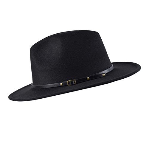 besbomig Sombreros de Sombrerera de Jazz para Hombres Mujer - Sombrero de ala Ancha Fieltro de Lana