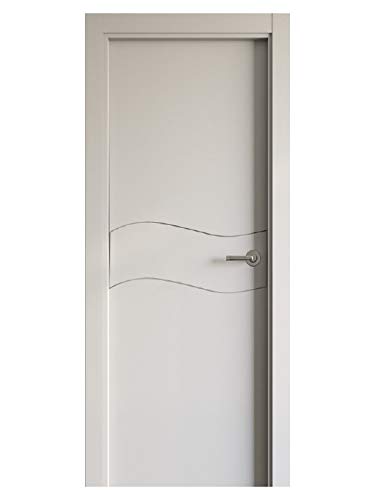 Block puerta de interior lacada en blanco DM hidrófugo. Batiente de 90x20 + tapeta lisa de 220x90x12 / 10. Herrajes color Inox/Latón/Negro/Cuero (manilla incluida).