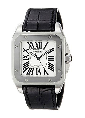 Cartier Santos 100 - Reloj (Reloj de pulsera, Masculino, Acero, Acero inoxidable, Cuero, Negro)
