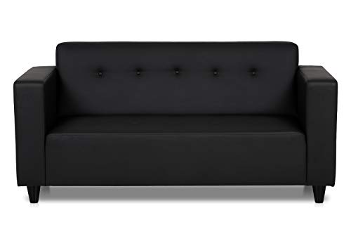 Confort24 Pedro Hogar Sofa 3 Plazas o 2 Plazas Pequeño Economico Salon en Polipiel Estrecho Negro Sofá de Salon Decoración de Hogar Cojines y Tapicería de Polipiel Piel Sintética 170 x 80 x 80