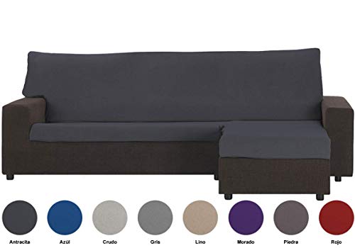 DHestia - Funda de Chaise Longue Reversible Brazo Derecho y Brazo Izquierdo con Flecos Canalé (Gris Antracita)