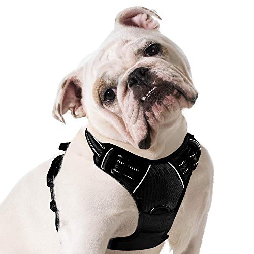 Eagloo Arnes de Perro Antitirones Cómodo Chaleco Ajustable Correa al Cuello y Pecho para Perros Mediano Material Duradero Transpirable con Cinta Reflectante Adaptarse a Ejercer Externo M/Negro