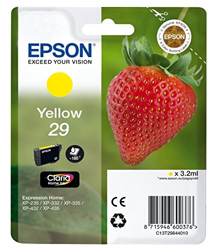 Epson Claria Home 29 - Cartucho de tinta estándar de 3,2 ml, paquete estándar, color amarillo válido para los modelos Expression Home XP-235, XP-442 y otros, Ya disponible en Amazon Dash Replenishment