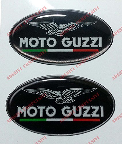 Escudo Logo Adhesivo Moto Guzzi, con bandera italiana, par de pegatinas resinadas, efecto 3D.Para tanque o casco.