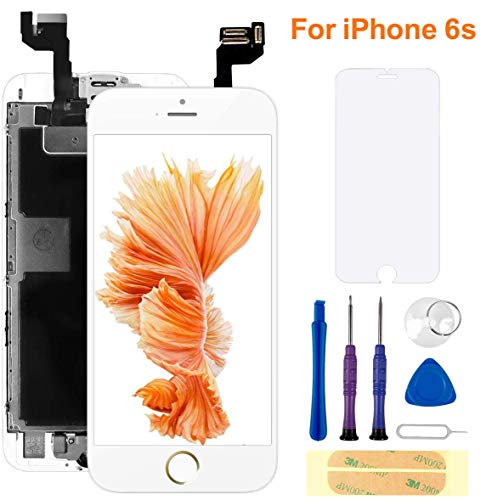 FLYLINKTECH Pantalla para iPhone 6s 4.7 '',Táctil LCD de Repuesto Ensamblaje de Marco Digitalizador con botón de Inicio,cámara Frontal,Sensor de proximidad,Altavoz y Herramientas (Blanco)