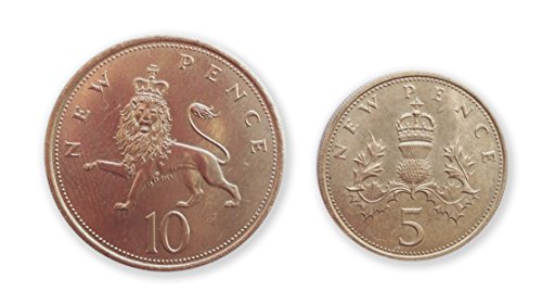 GB reina Isabel II rara 1,968 grande fuera de circulación diez y cinco peniques conjunto de monedas / 10p y 5p monedas