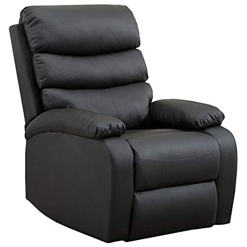 gridinlux. Sillón Relax Extra Acolchado Negro. Reclinable, Masaje y Calor Lumbar, con Mando, 8 Motores, 4 Zonas de Masaje, 5 Modos, Fácil de Limpiar