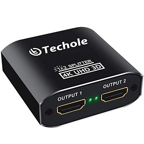 HDMI Splitter 4K Techole Duplicador HDMI 1x2, Aluminio Splitter HDMI 1 Entrada y 2 Salidas Soporta 4K, 3D, UHD, 1080P, HDCP para Xbox, PS4, PS3, BLU-Ray Player, HDTV, DVD, DVR and Apple TV