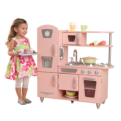 KidKraft 53179 - Cocina de juguete de madera vintage rosa para niños con teléfono incluido para juegos de dramatizaciòn , Color Rosa