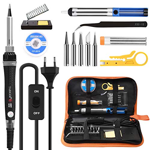 Kit de soldador eléctrico, 60W Soldador de estaño con Interruptor On/Off,Temperatura Ajustable Soldador, 5pcs Puntas De Soldador,Estaño soldaduras,Desoldadora,S-shaped Stand.14 en 1 Soldadura kit Kit de soldador eléctrico, 60W Soldador de estaño con Interruptor On/Off,Temperatura Ajustable Soldador, 5pcs Puntas De Soldador,Estaño soldaduras,Desoldadora,S-shaped Stand.14 en 1 Soldadura kit