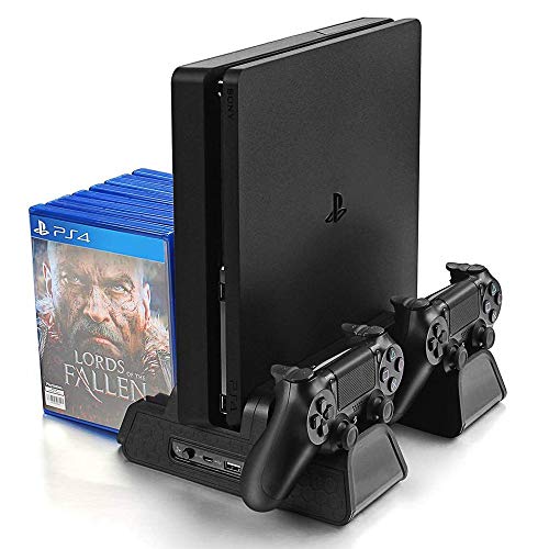 KONKY Soporte Vertical para PS4/PS4 Slim/Pro, Base PS4 con 3 Ventiladores Refrigeración, Cargador Controlador PS4 y 12pcs Almacenamiento de Discos, ( Cable USB Incluido ) KONKY Soporte Vertical para PS4/PS4 Slim/Pro, Base PS4 con 3 Ventiladores Refrigeración, Cargador Controlador PS4 y 12pcs Almacenamiento de Discos, ( Cable USB Incluido )
