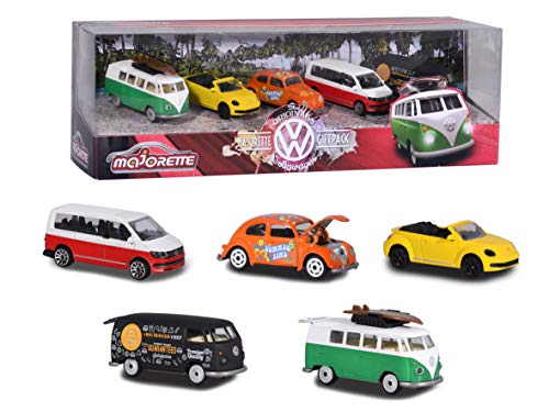 Majorette- Set de 5 Coches de Metal de 7,5cm (Escala 1:64) Marca Volkswagen 2057615 Pack vehículos de Juguete, Multicolor (2057615)
