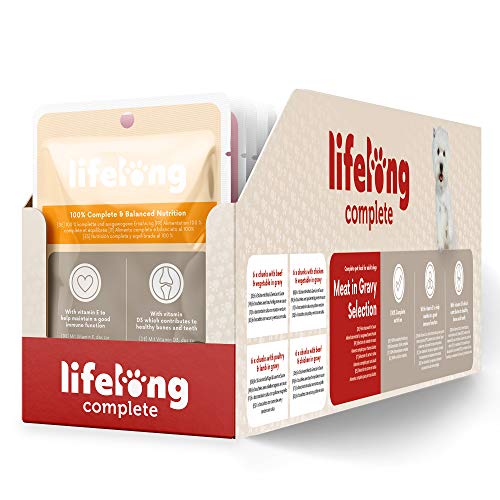 Marca Amazon - Lifelong Alimento completo para perros adultos - Selección de carne en salsa, 2,4 kg (24 bolsitas x 100g) Marca Amazon - Lifelong Alimento completo para perros adultos - Selección de carne en salsa, 2,4 kg (24 bolsitas x 100g)
