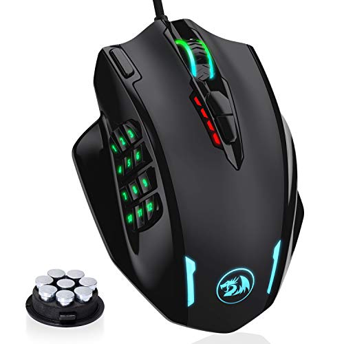 Mouse Redragon M908 Impact RGB LED con Botones Laterales Mouse Gamer Alámbrico Láser con 12.400 DPI, Alta Precisión y 19 Botones Programables