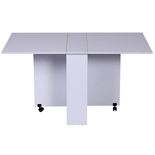 Outsunny HOMCOM Mesa Plegable de Madera con Ruedas Comedor Auxiliar Cocina Escritorio Blanco Outsunny HOMCOM Mesa Plegable de Madera con Ruedas Comedor Auxiliar Cocina Escritorio Blanco
