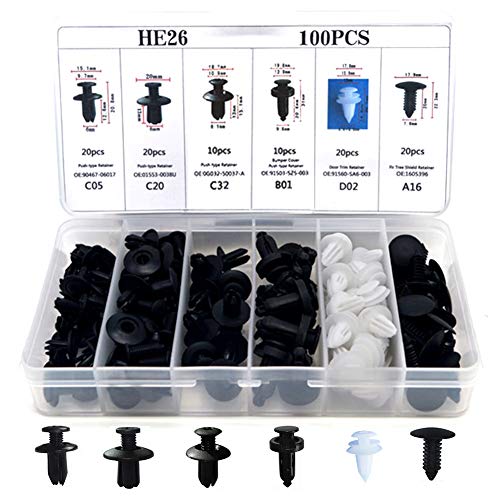 Remaches Plastico - WENTS Universal Nylon Auto Remaches Plastico Clips Rivet Trim Clamp Puerta del Coche Parachoques Fender Liner Sealing Strip Clips Fijos con Sujetadores Herramientas 100Pcs