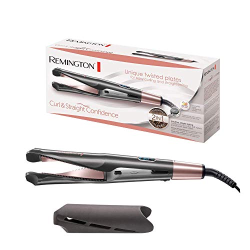 Remington Curl & Straight Confidence S6606 - Plancha de Pelo, Alisador y Rizador 2 en 1, Cerámica, Digital, Resultados Profesionales, Gris