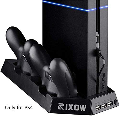 Rixow Refrigeración para PS4 con Dos Ventiladores de Playstation 4 Consola con Puertos Libres Cargador Doble Estación de Carga para Dual Shock - Negro Rixow Refrigeración para PS4 con Dos Ventiladores de Playstation 4 Consola con Puertos Libres Cargador Doble Estación de Carga para Dual Shock - Negro