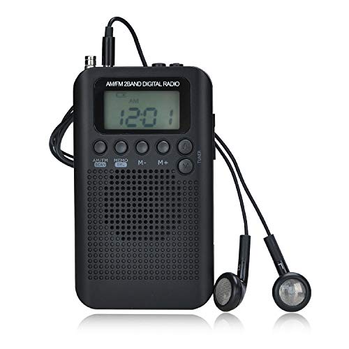 Songway Am/FM Pocket Radio Digital Relojes de Alarma Temporizador de sueño Altavoz Incorporado Radio portátil pequeña con Auricular para Actividades al Aire Libre, Correr, IR de excursión, Viajar