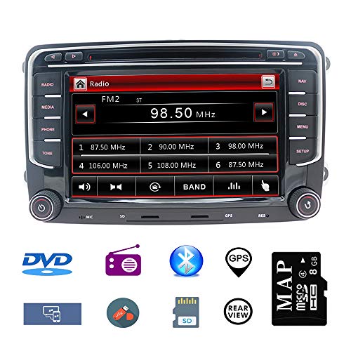 Stereo Home Autoradio 2 Din Car Stereo Satellite Navegador GPS de 7 pulgadas para VW Estéreo para Automóvil con Reproductor de CD/DVD, GPS USB SD FM AM RDS Bluetooth SWC Wince 6.0 (con Mapa de 8GB)
