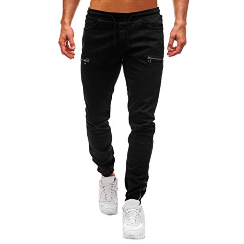 Subfamily Pantalón Slim Denim de Color Liso para Hombre Cotton Vintage Pantalones de Trabajo Jeans Pantalones Algodón de Mezclilla de Lavado de La Vendimia de Hip Hop de Trabajo Pantalones Negro M