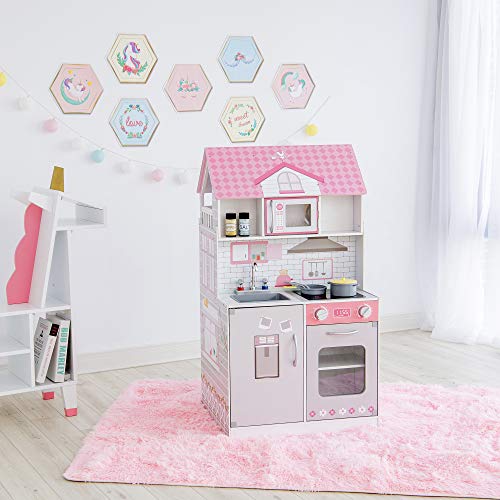 Teamson Kids- Ariel Wonderland Casa de muñecas y Cocina de Juego, Color Rosa/Gris (TD-12515P)