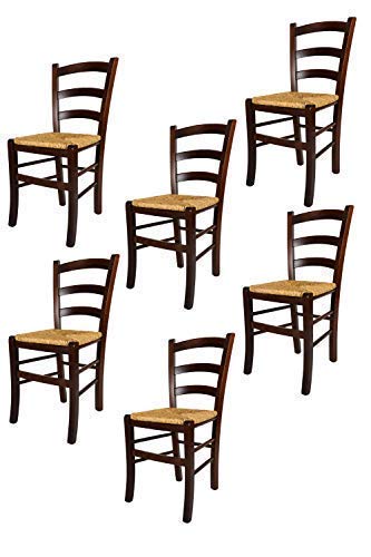 Tommychairs sillas de Design - Set de 6 Sillas Venezia de Cocina, Comedor, Bar y Restaurante, con Estructura en Madera Color Nuez, con Asiento en Paja