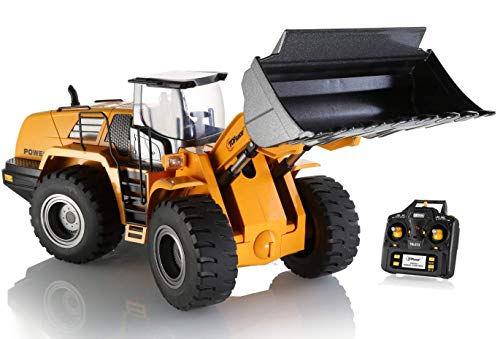 Top Race El tractor de control remoto funcional completo de 10 canales Jumbo Tractor de construcción, Full Metal Bulldozer Toy puede excavar hasta 3.5 lb, escala 1: 14. TR-213