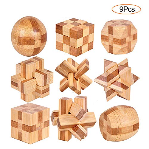 YGZN 9 Piezas Cubo Rompecabezas 3D de Madera del Enigma Juego Puzle - IQ Juguete Educativo - 3D Brain Teaser Puzzle de Madera - Juego Niños y Adolescentes (Wooden Puzzles 9Set)