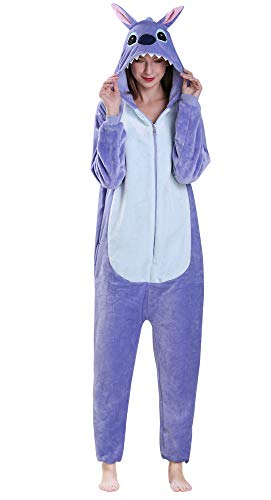 Yimidear® Unisex Cálido Pijamas para Adultos Cosplay Animales de Vestuario Ropa de Dormir Halloween y Navidad(M, Azul Stitch)