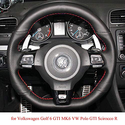 ZYTB Para la Cubierta del Volante del Coche Negro para Volkswagen Golf 6 GTI Mk6 VW Polo GTI Scirocco R Passat CC R-Line,Gray Thread