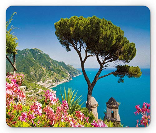 Alfombrilla de ratón de la Costa de Amalfi, pintoresca Vista panorámica del mar y los Jardines de Villa Rufolo Alfombrilla de ratón de la Costa de Amalfi, pintoresca Vista panorámica del mar y los Jardines de Villa Rufolo