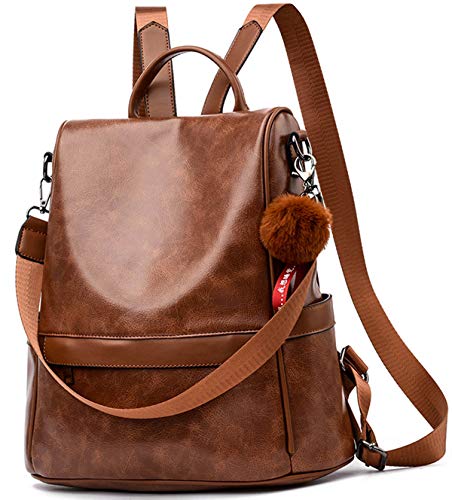Anti-robo Mujer Mochila de Cuero de pu mochila de Bolsa de mano Mochilas Casual Bolsa de viaje Messenger Bag Backpack (marrón2)