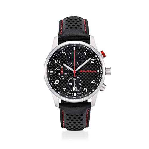 Audi 3101900500 Reloj de Pulsera para Hombre con cronógrafo, Piel de Carbono, Color Plateado, Negro/Plata