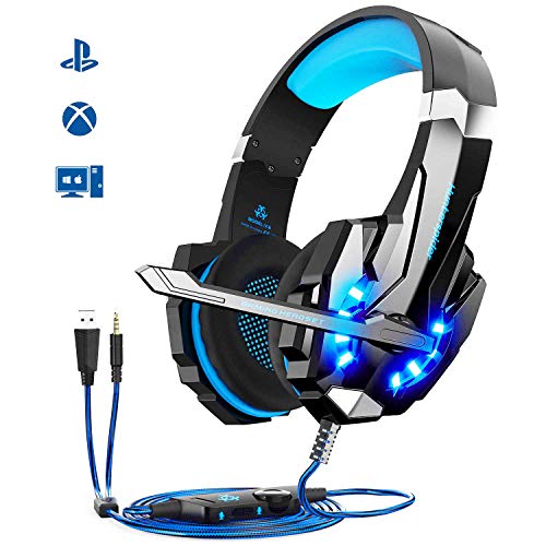 Auriculares Gaming PS4,Cascos Gaming, Auriculares Cascos Gaming de Mac Estéreo con Micrófono Juego Gaming Headset con 3.5mm Jack Luz LED Bajo Ruido Compatible con PC/Xbox One/Nintendo Switch/Móvil