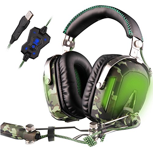 Auriculares gaming Sades Pro para ordenador, con diadema, iluminación LED, sonido envolvente y control de volumen (para PC)