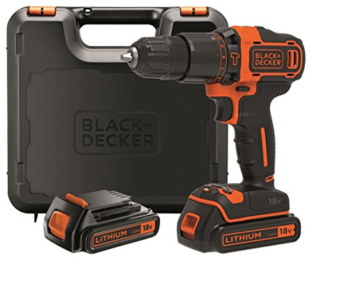 Black+Decker BDCHD18KB-QW Taladro Percutor sin accesorios, 18 W, 18 V, Negro, Naranja, 10 mm