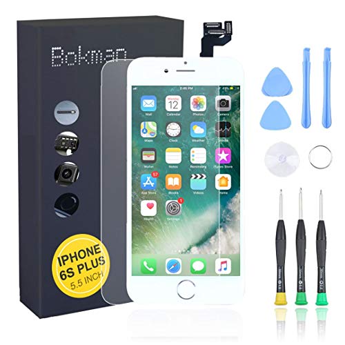 Bokman LCD Pantalla para iPhone 6s Plus Reemplazo de Pantalla LCD con Botón de Inicio, Cámara Frontal, Sensor Flex, Altavoz Auricular y Herramientas de Reparación(Blanco)