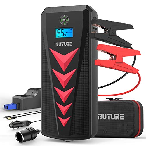 BuTure Arrancador de Coches 2000A/22000mAh,12V Arrancador de Baterias de Coche para Gas de 8L y Diesel de 8L, Arrancador Batería Coche con Cargador de Batería de Coche，Salida de DC &Dos Salidas USB