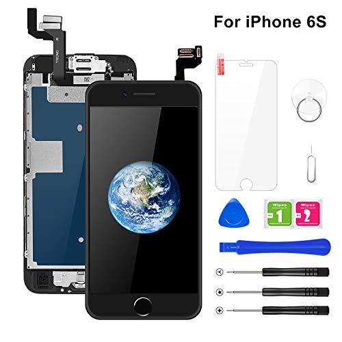 BuTure Para Pantalla iPhone 6S, 4.7" Negro Pantalla Táctil LCD con Cámara frontal,Sensor de proximidad,altavoz, ensamblaje de marco digitalizador y kit de reparación