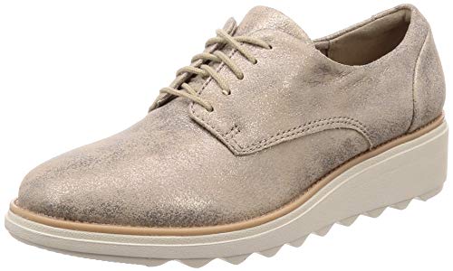 Clarks Sharon Crystal, Zapatos de Cordones Derby para Mujer, Beige (Pewter-), 35.5 EU