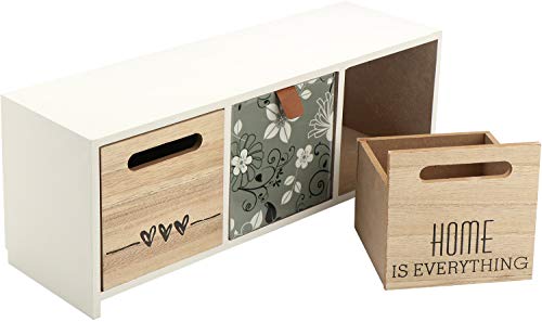 com-four® Mini cómoda de 3 cajones: pequeño gabinete de Madera Deco de Estilo Vintage en Mal Estado con frentes Florales (01 Piezas - 12.5x32.5x10cm)