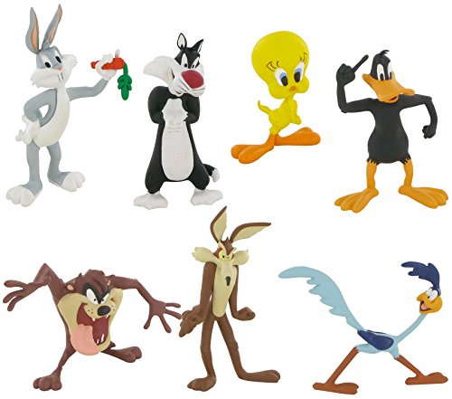 Comansi Lote 7 Figuras Looney Tunes - Bugs Bunny - Piolín - Pato Lucas - Silvestre - Coyote - Correcaminos - Tazmania
