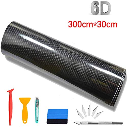 CompraFun Vinilo Fibra Carbono, Película Pegatina Decoración Autoadhesiva A Prueba de Agua Libre de Burbuja 300 * 30CM, para Motocicleta Móvil Ordenador, con Accesorios