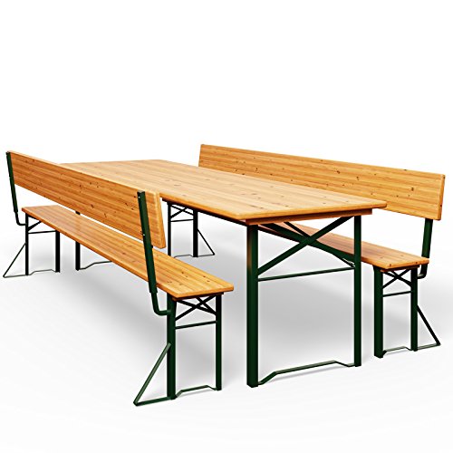 Deuba Conjunto plegable de exterior mesa de 70 cm de ancho con 2 bancos con respaldos Pino para picnic eventos jardín