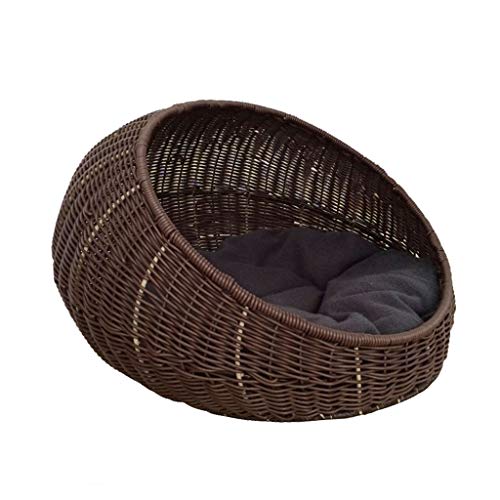 Dslxa Cama de Mimbre para Gatos, Cueva de Gatos, Perros de Las cavernas, Cesta para Gatos, Cesta para Perros, Cama para Mascotas de Mimbre al Aire Libre con cojín, Lavable,Marrón Dslxa Cama de Mimbre para Gatos, Cueva de Gatos, Perros de Las cavernas, Cesta para Gatos, Cesta para Perros, Cama para Mascotas de Mimbre al Aire Libre con cojín, Lavable,Marrón