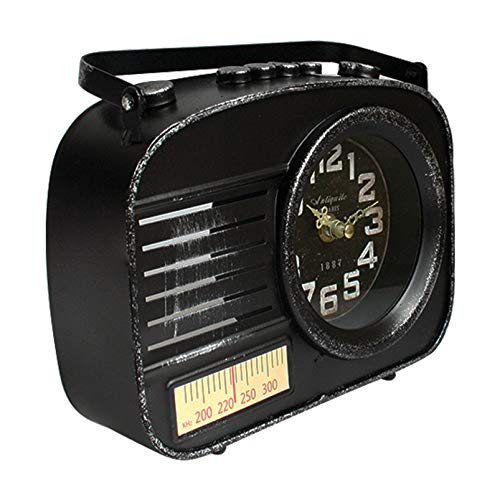 Emartbuy Reloj de Mesa de Estilo de Radio de Transistor Retro Vintage Decoración de la Oficina Inicio - Negro